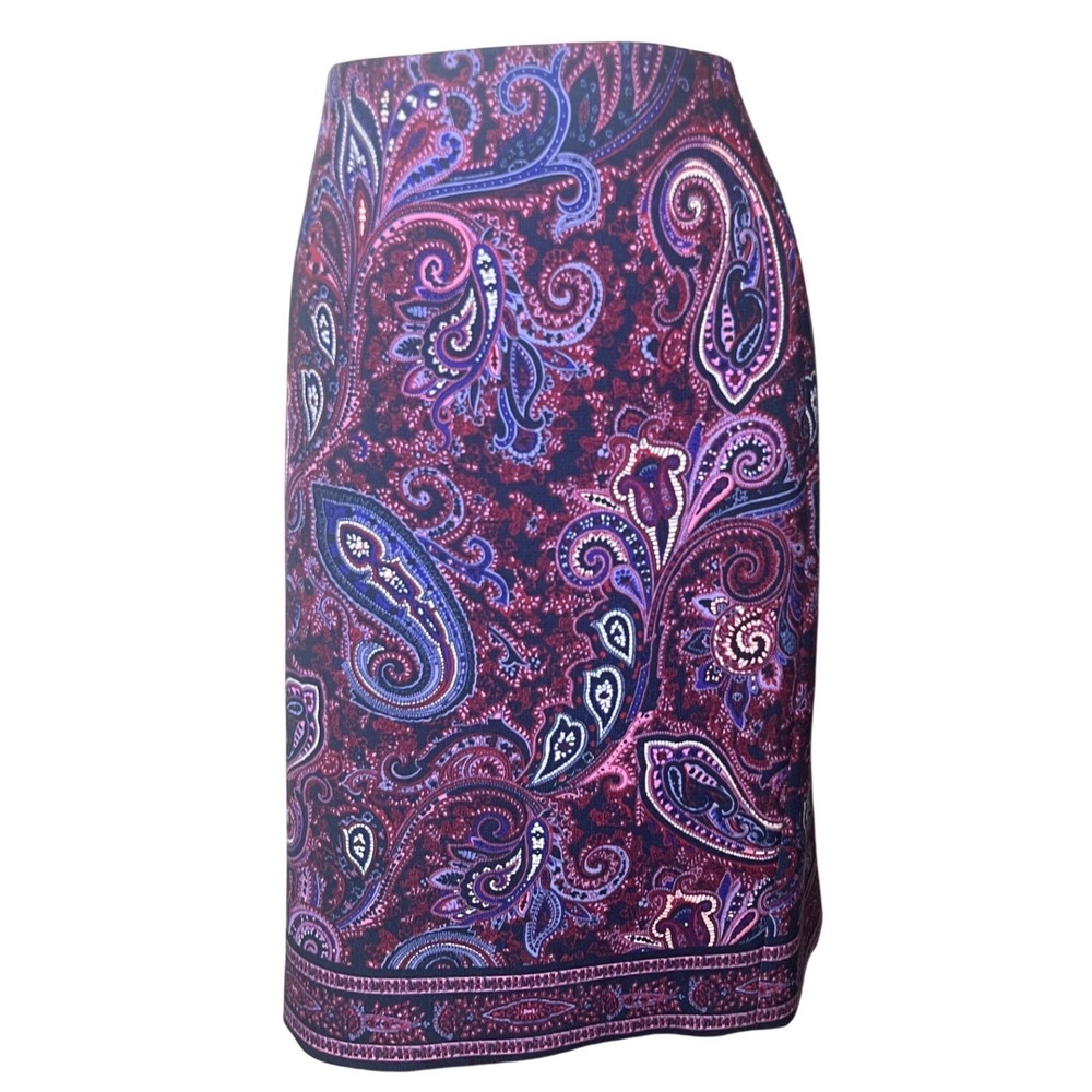 Talbots Paisley Pencil Skirt Stretch Crepe Purple Blue Career Office Women 4